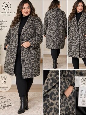 Addition Elle Leopard Print Wool Blend Coat Plus Size 3X 26/28